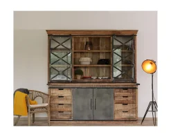 Meuble House Vaisselier industriel métal et bois portes coulissantes 2m 