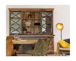 Meuble House Vaisselier industriel métal et bois portes coulissantes 2m 