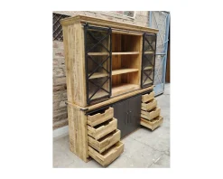 Meuble House Vaisselier industriel métal et bois portes coulissantes 2m 
