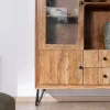 Meuble House Vaisselier rétro en acacia et pieds métal "Wendy" avec façades gaufrées et portes vitrées Online