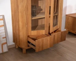 Meuble House Vitrine avec 2 tiroirs bas style rétro 
