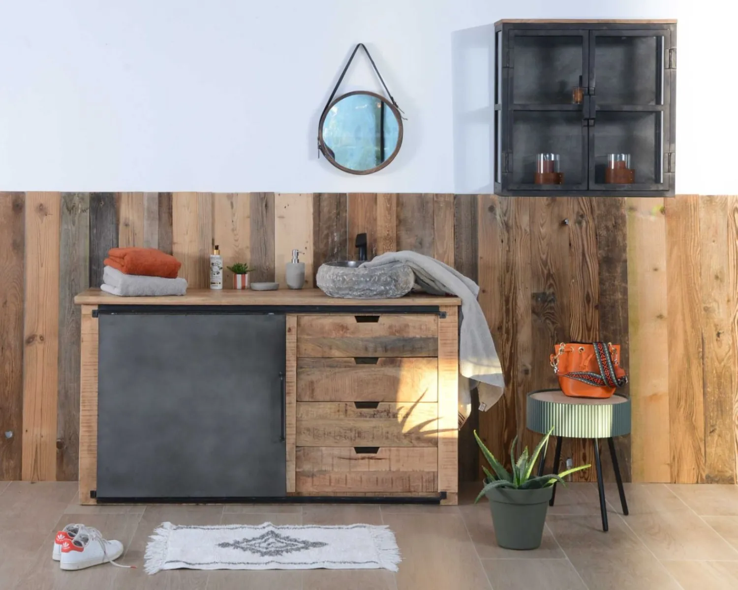 Meuble House Vitrine 2 portes en métal anthracite et verre "Black Cook" Clearance